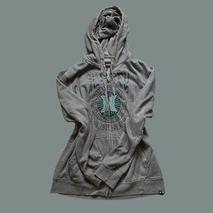 Hurley Gray Hoodie with Black and Teal Graphic Accents